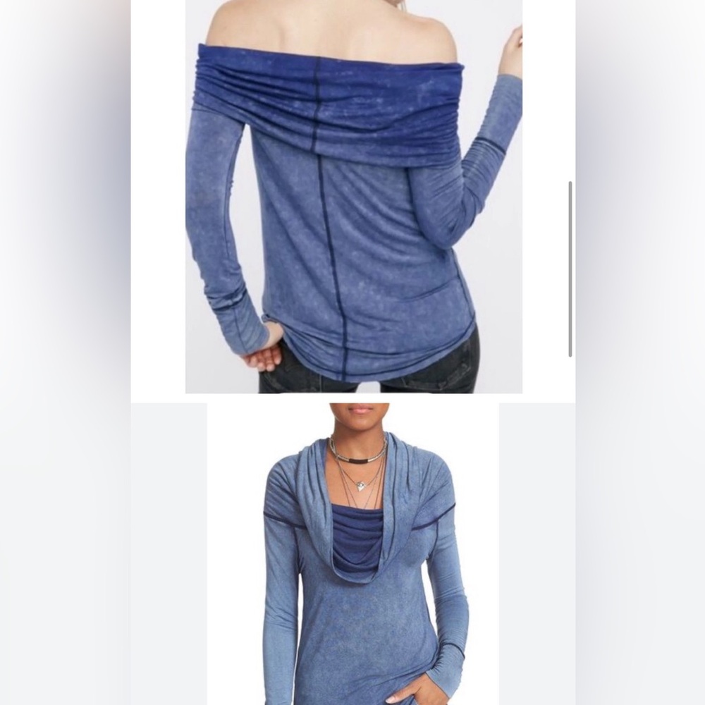 Free People Tie Dye Cowl Neck Off Shoulder Long Sleeve Top M